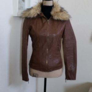 Chic Brown Bomber Jacket with Faux Fur Trim